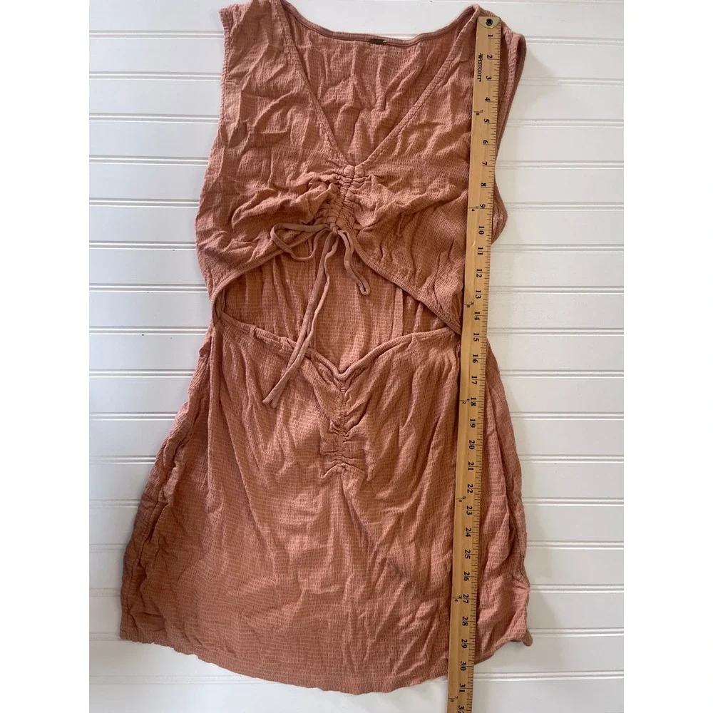 Free People Sleeveless Cutout Mini Dress Terracotta Gauze Cinch Boho Large?